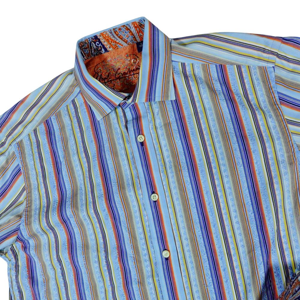 Robert Graham Y2K Style Flip Cuff Embroidered Striped Button Up Shirt Mens Large